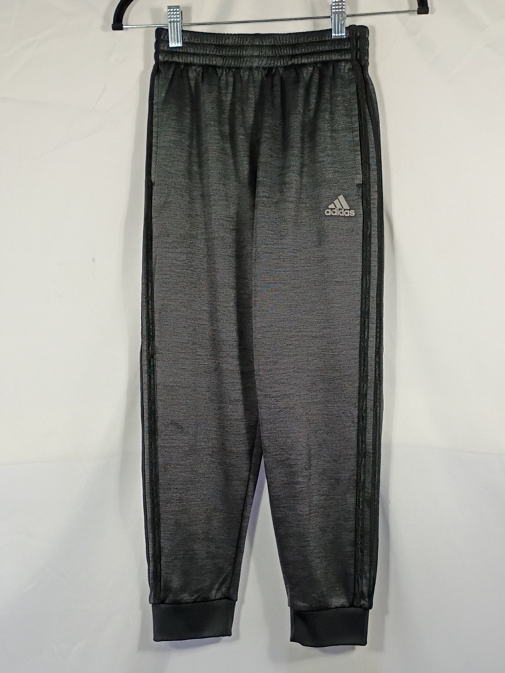 EUC Adidas Boys Charcoal Gray Joggers with Black Side Stripes Size Medium 10/12